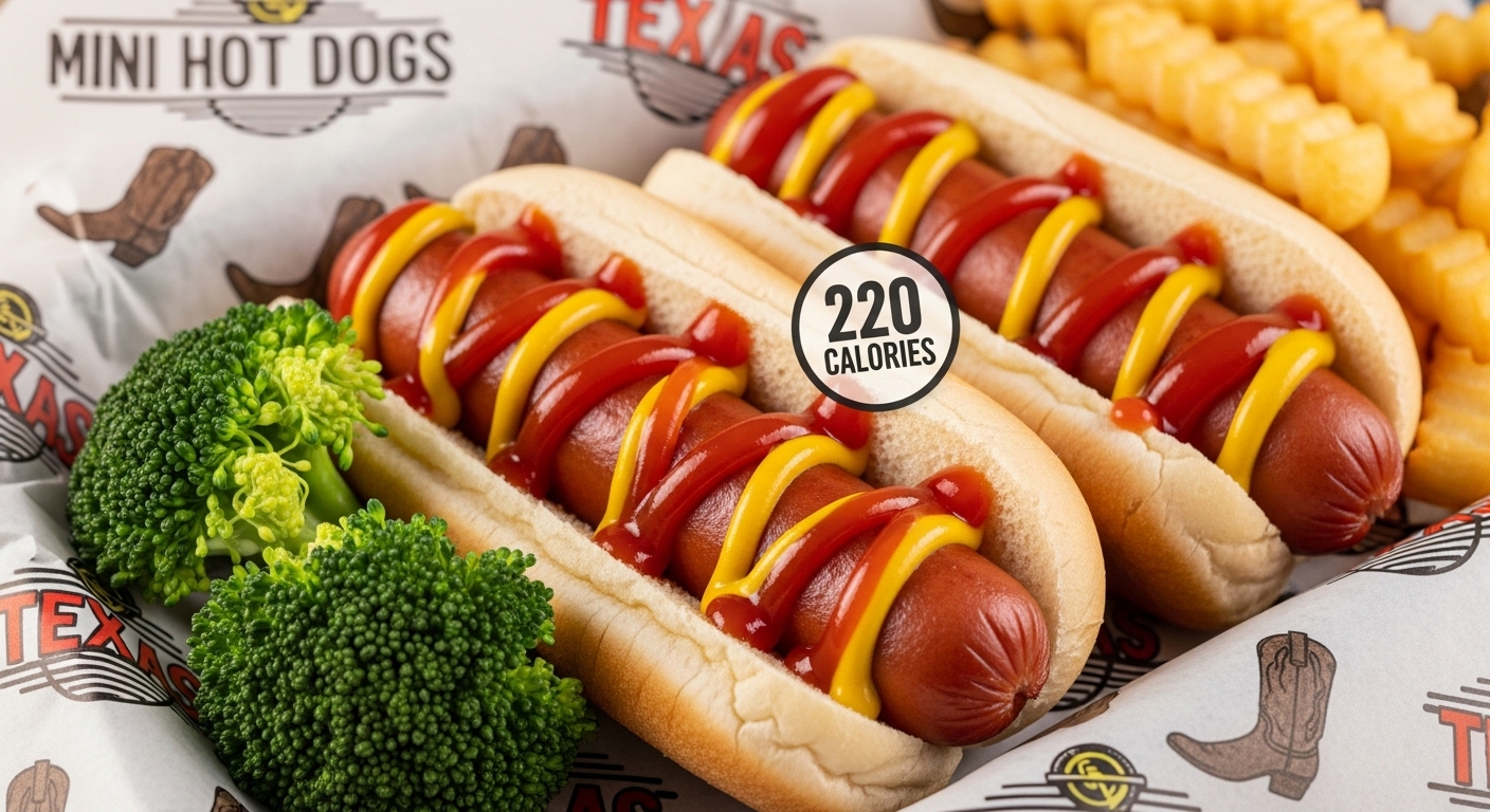 Texas Roadhouse Kids Mini Hot Dogs - two mini hot dogs served with ketchup and mustard